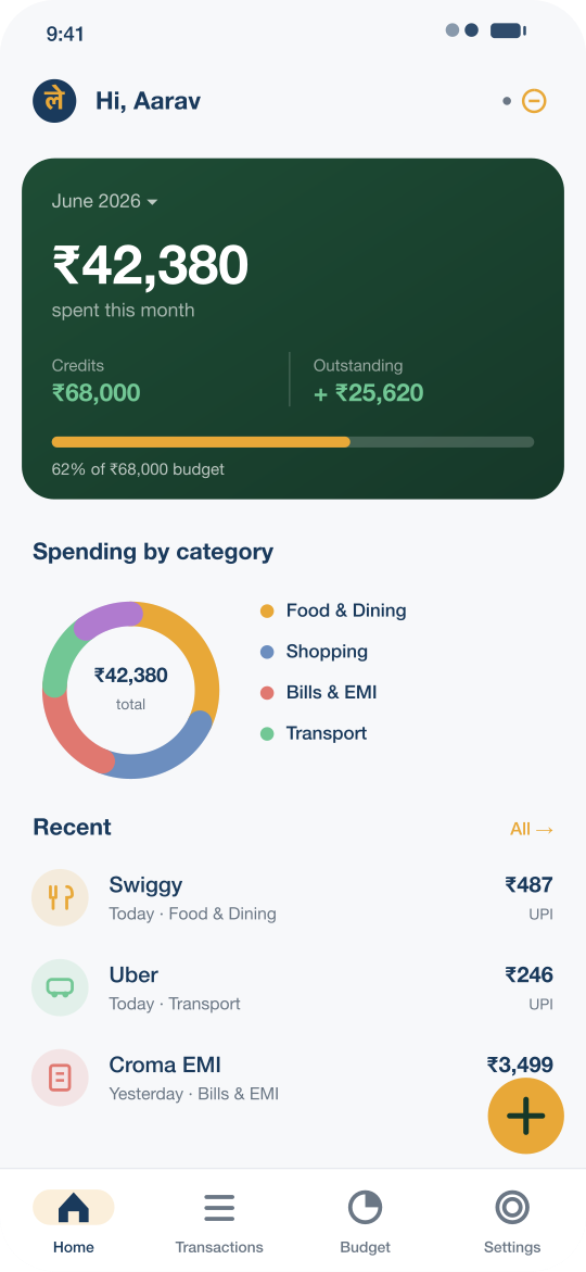 Lekhya home screen showing the monthly summary